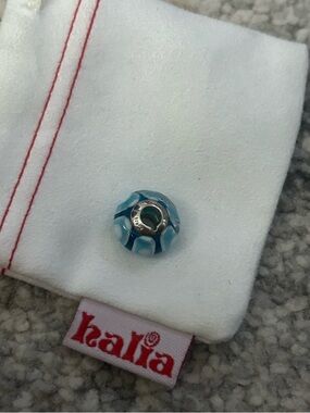 Turquoise & White Swirl Glass Charm Bead